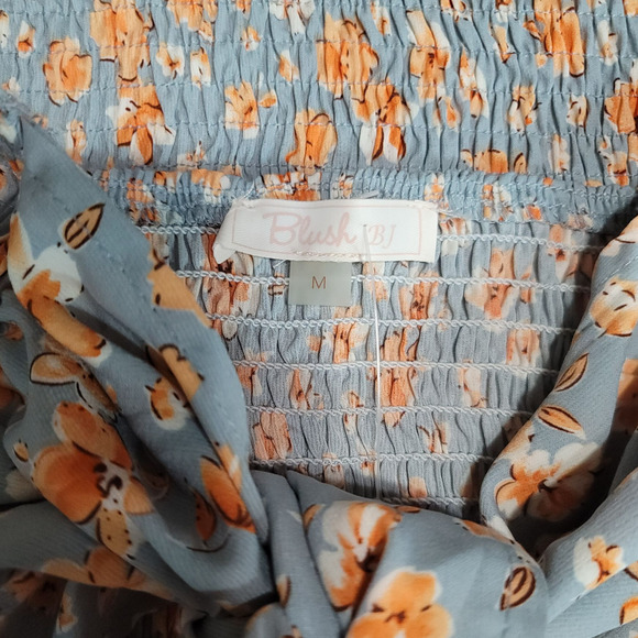 Blush BJ Strapless Mini Smocked Blue Orange Floral Bodycon Dress - Picture 7 of 10